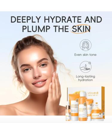 5PCS Vitamin C Skincare Set Complete Face Care Kit with Cleanser Toner Serum Eye Cream and Face Cream Moisturizing Anti-Aging Skin - Buy Online on GoSupps.com