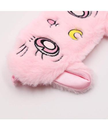 Cartoon Cat Eye Sleep Mask Plush Blindfold in Pink, White, and Black - Buy Online on GoSupps.com