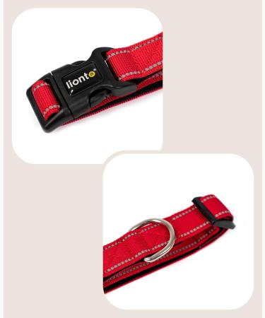Lonto Durable Nylon Dog Collar - Size L Soft Padded 360 Reflective Click Closure Metal Ring - Red - Buy Online on GoSupps.com