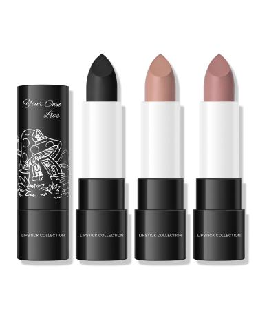 KYDA 3 Colors Matte Lipstick Smooth Velvet Lipstick Set Lasting Full Coverage Matte Black Lipstick Nude Lipstick High Pigment Lipstick Makeup Kit Non-stick Cup Lipstick