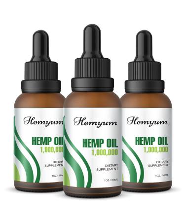 Organic Hemp Oil by Hemyum - 1,000,000 Maximum Strength - Helps Anxiety, Stress, Calming, Relaxation, Sleep - Natural Hemp Tincture Drop - Vegan, Non-GMO, Organically Grown in USA - 3-Pack