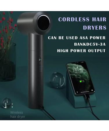 USB Cordless Hair Dryer Low Heat Rechargeable Blow Dryer Handheld Travel Blow Dryer w/12 Hot & Cold Wind Mode Charging Base Styling Nozzle - Buy Online on GoSupps.com