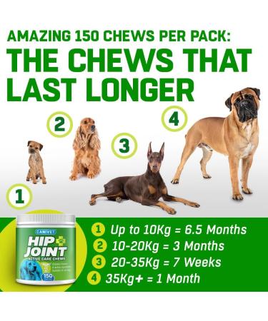 Dog Joint Care Supplements | 150 Chews with Green Lipped Mussel, Glucosamine & Chondroitin | Hemp Oil, MSM, Hyaluronic Acid, Manganese & Vitamins | Aids Stiff Joints | 1 Pot (150 Chews) - Buy Online on GoSupps.com