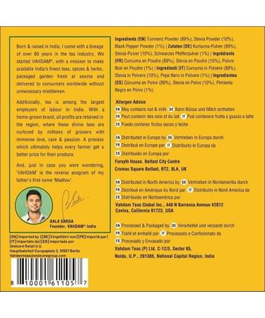 VAHDAM Golden Milk Tea - Turmeric Latte 3.53 Oz (40 Cups) | Caffeine-Free Turmeric Latte Mix with Curcumin | Natural Sweetener | Hot/Iced Tea or Turmeric Latte - Buy Online on GoSupps.com