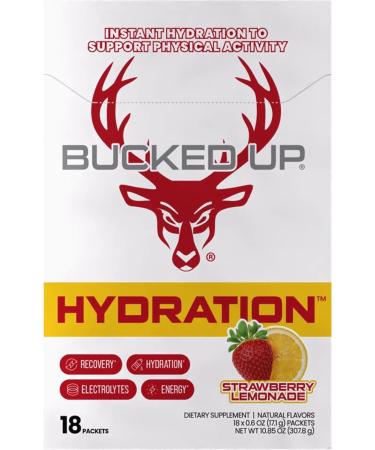 Bucked Up Hydration - Strawberry Lemonade | Electrolyte and Hydration Powder Drink Mix | 18 Packs (18 Servings) - Buy Online on GoSupps.com