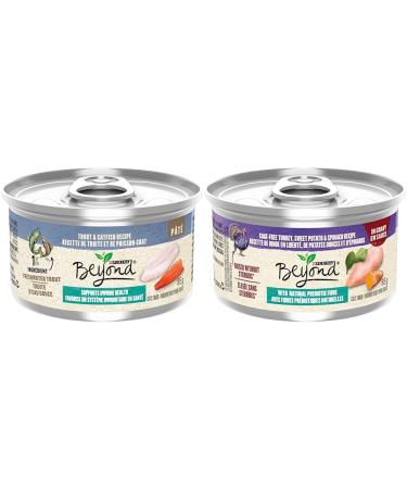 Beyond Wet Cat Food Trout & Catfish Pate - 85 g Can (12 Pack) & Wet Cat Food Cage-Free Turkey Sweet Potato & Spinach in Gravy - 85 g Can (12 Pack) Pate + Wet Cat Food