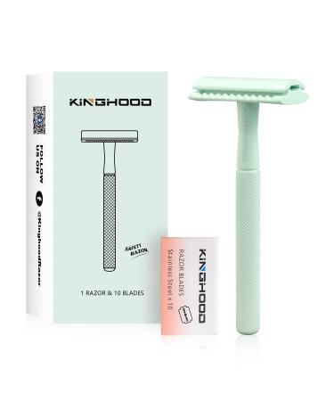 Copper Single Blade Razor for Gentle & Close Shave - Double Edge Safety Razor with 10 Blade Refills Long Handle Weighted Razor Eco-Friendly & Less Irritation Perfect for Sensitive Skin Mint Green
