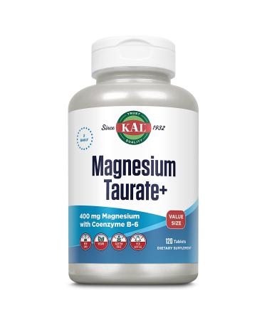 KAL Magnesium Taurate 400mg Plus CoEnzyme Vitamin B6  Chelated Magnesium Supplement  Healthy Muscle Function  Nerve and Heart Health Support  Gluten Free  Vegan  60-Day Guarantee (120 CT) 120 Count (Pack of 1) - Buy Online on GoSupps.com