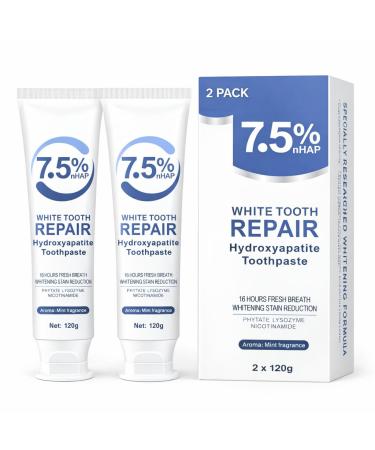 7.5% Hydroxyapatite Toothpaste 2 Pack Nano Hydroxyapatite Toothpaste Protects Enamel and Strengthens Teeth Cleans and Cares for Oral Health Promotes Freshens Breath 8.46oz