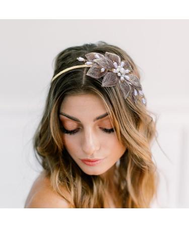 IYOU Women Copper Wire Headband Gold Flower Bridal Hair Bands Crystal Birthday Prom Wedding Hair Accessories for Brides and Bridesmaids - Buy Online on GoSupps.com