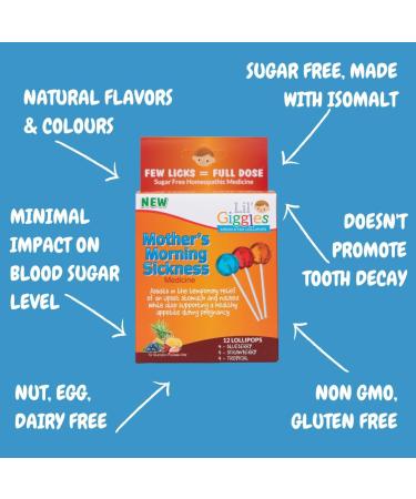 Lil' Giggles Mom's Medicated Lollipops - Gentle Relief for Mom's Morning Sickness and Nauseas - Non-Drowsy - Blueberry Strawberry and Tropical 12 CT - Buy Online on GoSupps.com