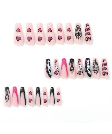 FEIlei Halloween False Nails Skull Spiders Net Fake Nails Full Cover Art Press On Nails