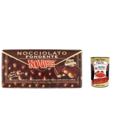 Italian Gourmet E.R. Novi Nocciolato Dark Chocolate Bars with Whole Hazelnuts Hazelnut Chocolate Bar 230g + Italian Gourmet Polpa 400g