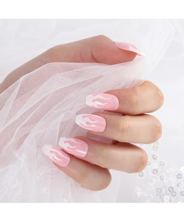 Bmirth Flame Glossy Press on Nails - Long White Coffin False Nails for Women and Girls (Style 3) - Buy Online on GoSupps.com
