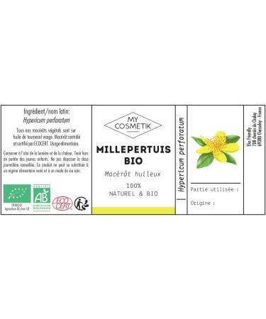 MY COSMETIK St Johns wort oil macerate ORGANIC From organic farming 100 pure and natural Made in France Soothing and antiinflammatory 10 ml - Buy Online on GoSupps.com
