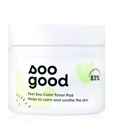 Soo Good 'Feel Soo Calm' Toner Pad (70 Pads) - Made by Soobeauty, Featuring Cabbage Water Extract for Soothing, Calming, Vegan, and Fragrance-Free Toning
