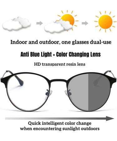 Photochromic Anti Blue Light Readers for Women | Progressive Multifocal Round Frame 3.5x Black Glasses - Buy Online on GoSupps.com