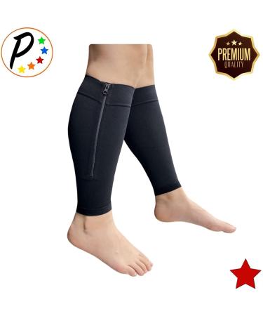 Buy Shin Premium 20-30 mmHg Compression Calf Sleeve with Zipper - Black L/XL | International Shipping Available - Buy Online on GoSupps.com