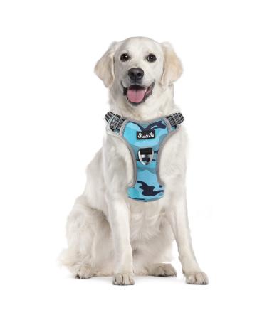 Eyin dog harness for large dogs adjustable breathable reflective padded and breathable breast dishes with handle and front bracket for daily training (camouflage l) l (neck: 42-60cm breast: 47-86cm) Tarnblau