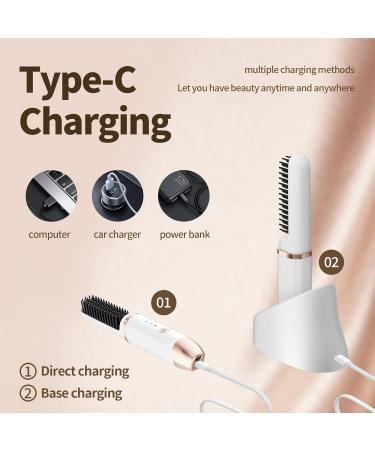 Cordless Hair Straightener Brush | Portable Mini Electric Comb for Men & Women | Ionic Thermal Wireless Hot Brush (White) - Shop Now - Buy Online on GoSupps.com