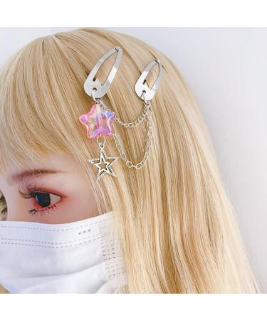 hgnxa Star Chain Pendent Hair Clip Hairpin with Pentastar Decoration Colorful Hair Barrette for Girls Style Ornaments Blue - Buy Online on GoSupps.com
