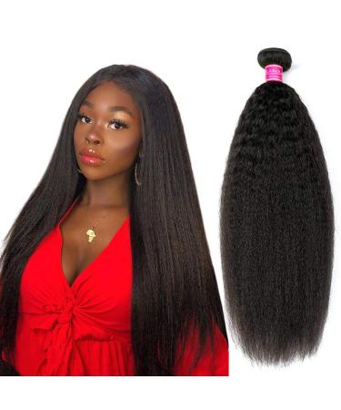 Clarolair Kinky Straight Bundles Brazilian Hair Bundles Yaki Human Hair Bundles Yaki Straight Hair One Bundles Non Remy Hair Natural Black 100g 5g/PC (12 Inch)