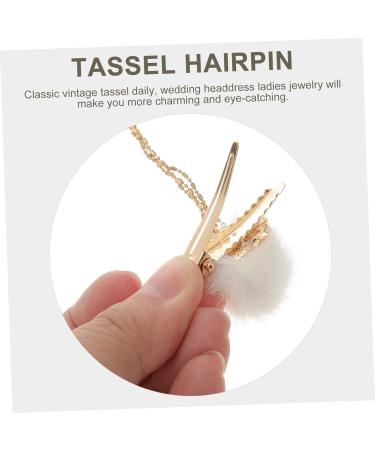 minkissy 1 pair fringe clip crystal hair clip vintage hair clip wedding hair barrettes pompom tassel hairpin crystal hair barrettes ladies suits Plush pearl bridesmaid flowers white - Buy Online on GoSupps.com