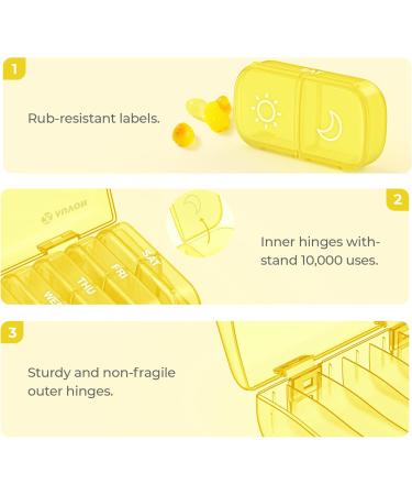 AUVON XL Weekly Pill Organizer - 7 Day AM PM Pill Box | Easy Filling Travel Case for Medications Vitamins & Supplements - D-light Yellow - Buy Online on GoSupps.com