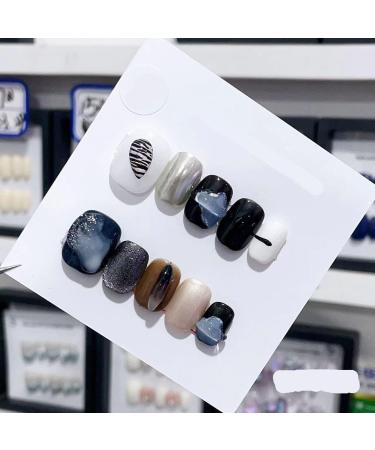 Handmade Long and Short Nail Patches for Artificial Nail Enhancement(Color:19526 Size:XS)