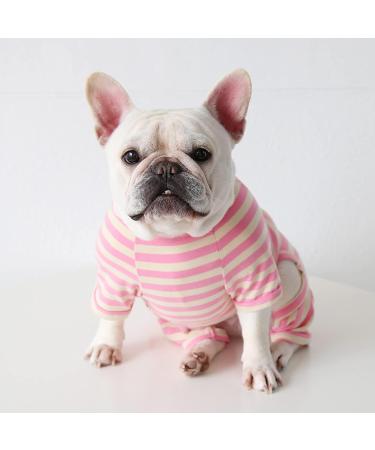 Bt Bear Dog Clothing | Colorful Striped Cotton Pajamas for Bulldogs & Small Dogs - Soft One-Piece Costume (L Pink) - Buy Online on GoSupps.com