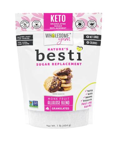 Wholesome Yum Besti 1:1 Natural Sugar Replacement - Keto Monk Fruit Sweetener With Allulose (16 oz  1 lb) - Non GMO Zero Carb Zero Calorie Sugar Substitute