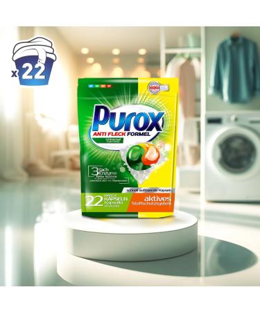 PUROX CAPS UNIVERSAL Washing Caps for Colored Textiles - 22 WL 396g Unscented Doypack Detergent - 22 Pieces | International Shipping - Buy Online on GoSupps.com