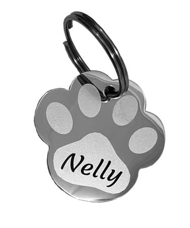 Dog stainless steel in paw shape with engraving - animal brand dog cat puppy 3 sizes 6 colors (m 31.5mm x 29mm silver) m 31.5mm x 29mm silver