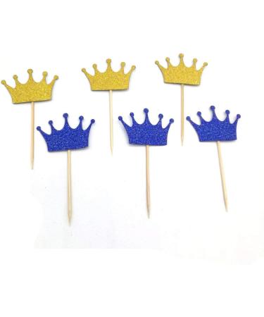 Royal Blue Prince Crown Glitter Gold Cupcake Toppers Picks for Wedding Birthday Baby Shower Boys' Party Decorations 40 PC Royal Blue Gold - Buy Online on GoSupps.com