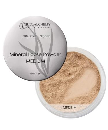 RD ALCHEMY - MEDIUM - 100% Natural & Organic Mineral Loose Powder - Best lightweight Concealer or Foundation with buildable coverage for a flawless  natural look. | Talc  Bismuth and Oil Free - SPF 40
