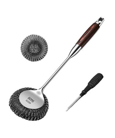 Fovolat Dishwashing Cleaning Brush | with Long-Handle Stainless Steel Scrubbing Brush Kitchen Cleaning Metal Stainless Steel Scrubbing Brush Non Stick Pot Steel Wire Ball