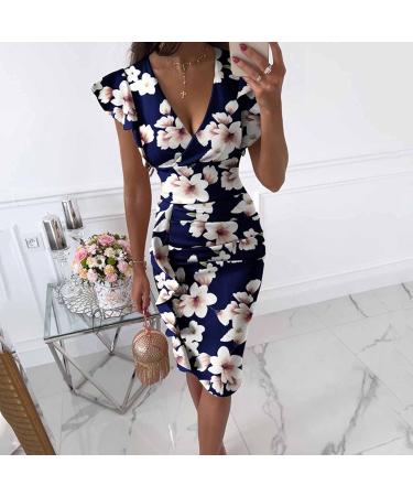 Briskyry V-Neck Floral Knee-Length Business Dresses for Women | Elegant Summer Bustier & Ruffled Hem Festival Dresses - Buy Online on GoSupps.com