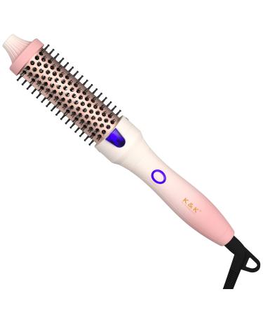 K&K 1.25 Inch Heated Curling Comb Ceramic Tourmaline Ionic Curling Iron Volumizing Brush Quick Heating Makes Hair Silky Smooth Dual Voltage Travel-Friendly Straightening Comb Round Design