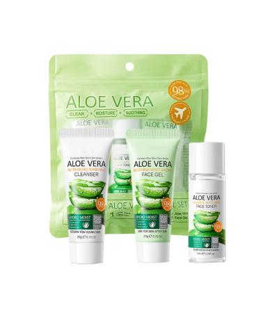 Aloe Vera Travel Skin Care Set Mini Travel Essentials 3 Piece Face Routine Set For Women Travel Size Skincare Kit With Aloe Vera Cleanser Face Gel Toner | Travel Essentials Gift Set
