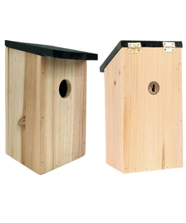 2 x WOODEN WOOD NESTING NEST BOXES BIRD HOUSE SMALL BIRDS BLUE TIT ROBIN SPARROW