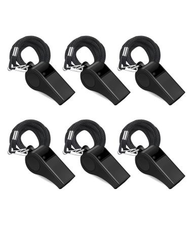 jiaonun 6 Pack Whistles Loud Crisp Sound Whistles ABS Sports Whistles with Lanyard Whistles Suit for Referees Coaches Emergency Survival Outdoor(Black)