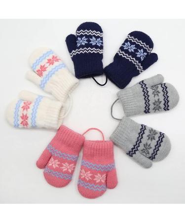 0-2Y Kids Thicken Soft Thermal Hanging Neck Gloves | Winter Warm Snowflake Design Mittens | Full Finger Gloves for Baby Boys Girls Navy - Buy Online on GoSupps.com