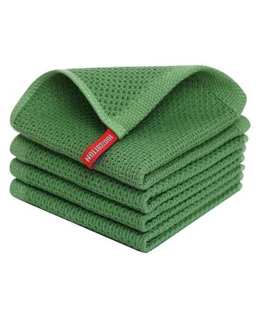 dinio 100% Cotton Waffle-Weave Kitchen Dish Cloths Ultra Soft Absorbent Quick Drying Dish Towels Green 34x34cm
