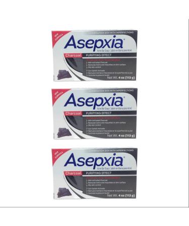 Asepxia Charcoal Cleansing Bar Soap. For Acne and Blackheads. Removes Impurities and Toxins. Helps Oily Skin. With Salycilic Acid. 4 Oz. Pack of 3