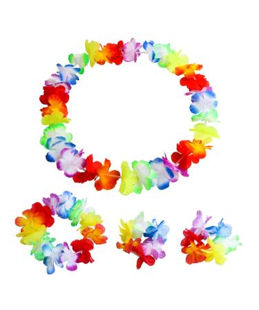 Hawaiian Luau Tropical Flower Crown Set for Women - Headband, Wristbands, Necklace, Bracelets, Hair Band - Perfect for Summer Beach Vacation and Pool Party Decorations - Colorful - Buy Online on GoSupps.com