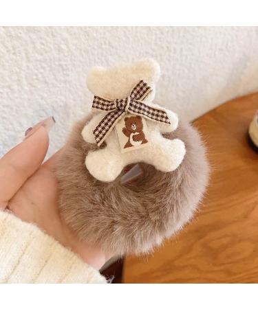 Cute Plush Furry Hair Scrunchies for Girls - Beige & Brown Ponytail Holders - Buy Online on GoSupps.com