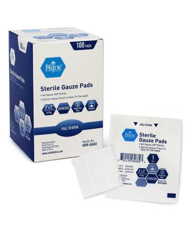 Medpride 2'' x 2'' Sterile Gauze Pads for Wound Dressing| 100-Pack, Individually Packed Pouches| 12-Ply Cotton & Highly Absorbent| Gauze Sponge-Pads for Wound Care & Home First Aid Kits 2x2 Inch (Pack of 100)