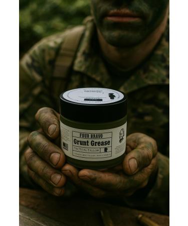 Four Bravo Grunt Grease. Handmade wagyu beef tallow balm with GHK-CU pure honey vitamin E & natural scents. 100% organic face and body moisturizer 2 oz