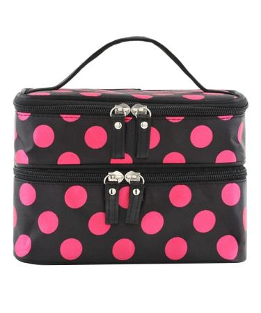 fitTek Cosmetic Bag Travel Make-Up Bag Toiletry Bag Two-Layer Polka Dots NEW