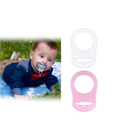Mam Dummy Clip Silicone Mam Dummy Clip Adapter 2 Pcs Pink and White Dummy Clip Mam Mam Soother Clips Baby Pacifier Ring Dummy Holder Clip Adapter Baby Soother Nipple for Baby Girls